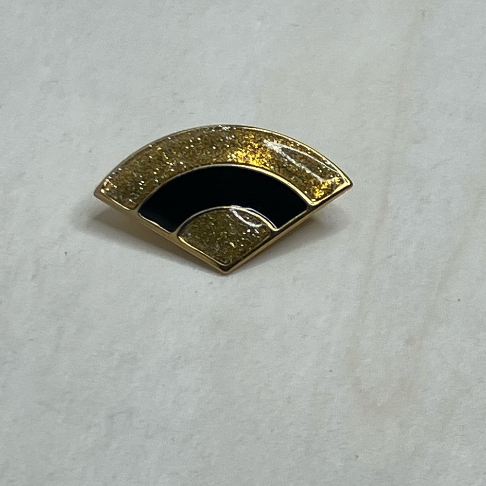 Vintage 1980’s Art Deco Style Brooch, Enameled sparkling black and glitter gold
